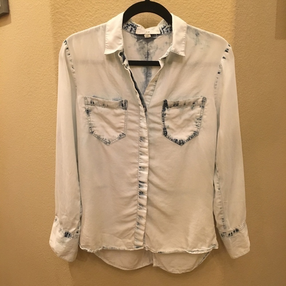THREAD & SUPPLY Women Light Tie Dyed Chambray Buttoned Shirt Size Small